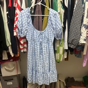 Elegant Blue Checkered Mini Dress